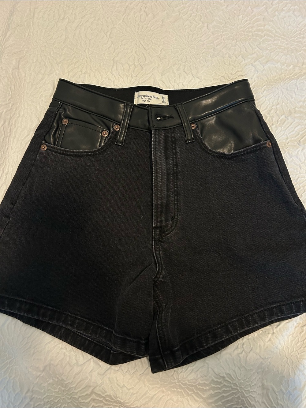 Abercrombie & Fitch Black High-Waist Shorts with Faux Leather Trim